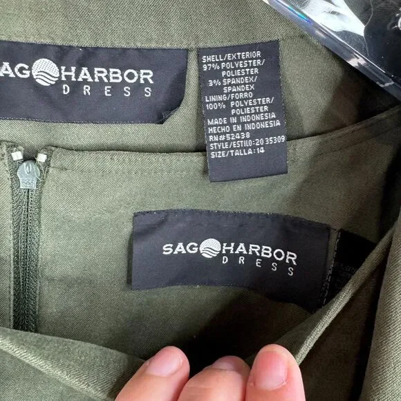Sag Harbor Women's Jacket & Dress 2 Piece Suit Set Solid Olive Green - Picture 4 of 15